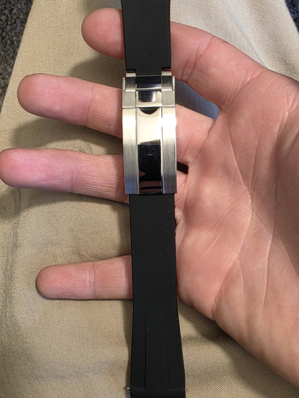 Men's Black Rubber Watch Strap with Silver Deployment Clasp
